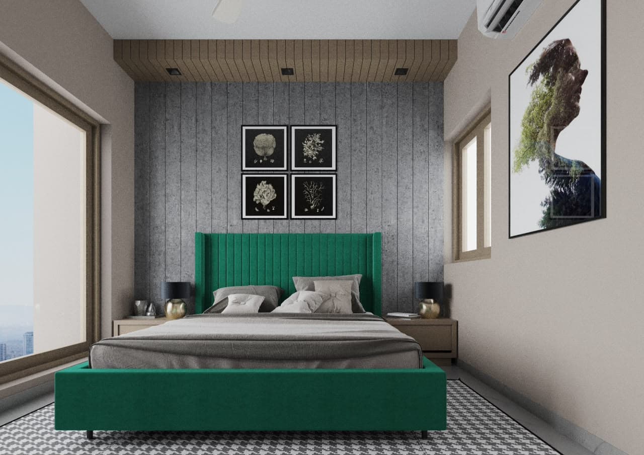 A RAVYA bedroom with a storage bed, dressing unit and full-height PVC wardrobe.