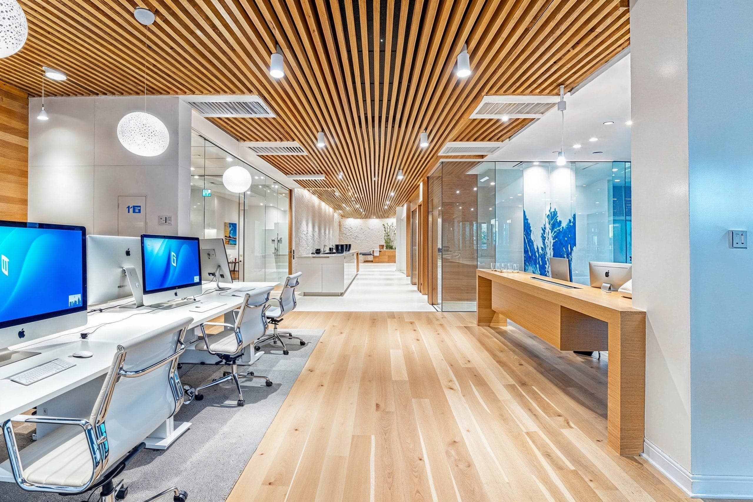 A RAVYA commercial interior fit-out with warm timber detailing.