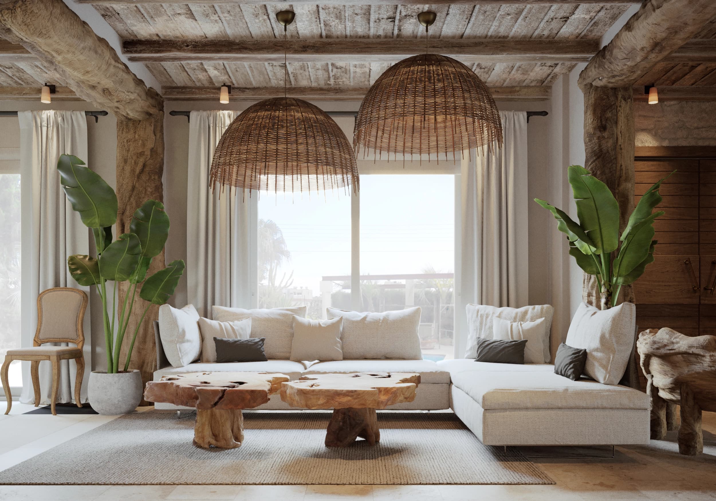 RAVYA complete interior — warm neutrals with integrated storage.