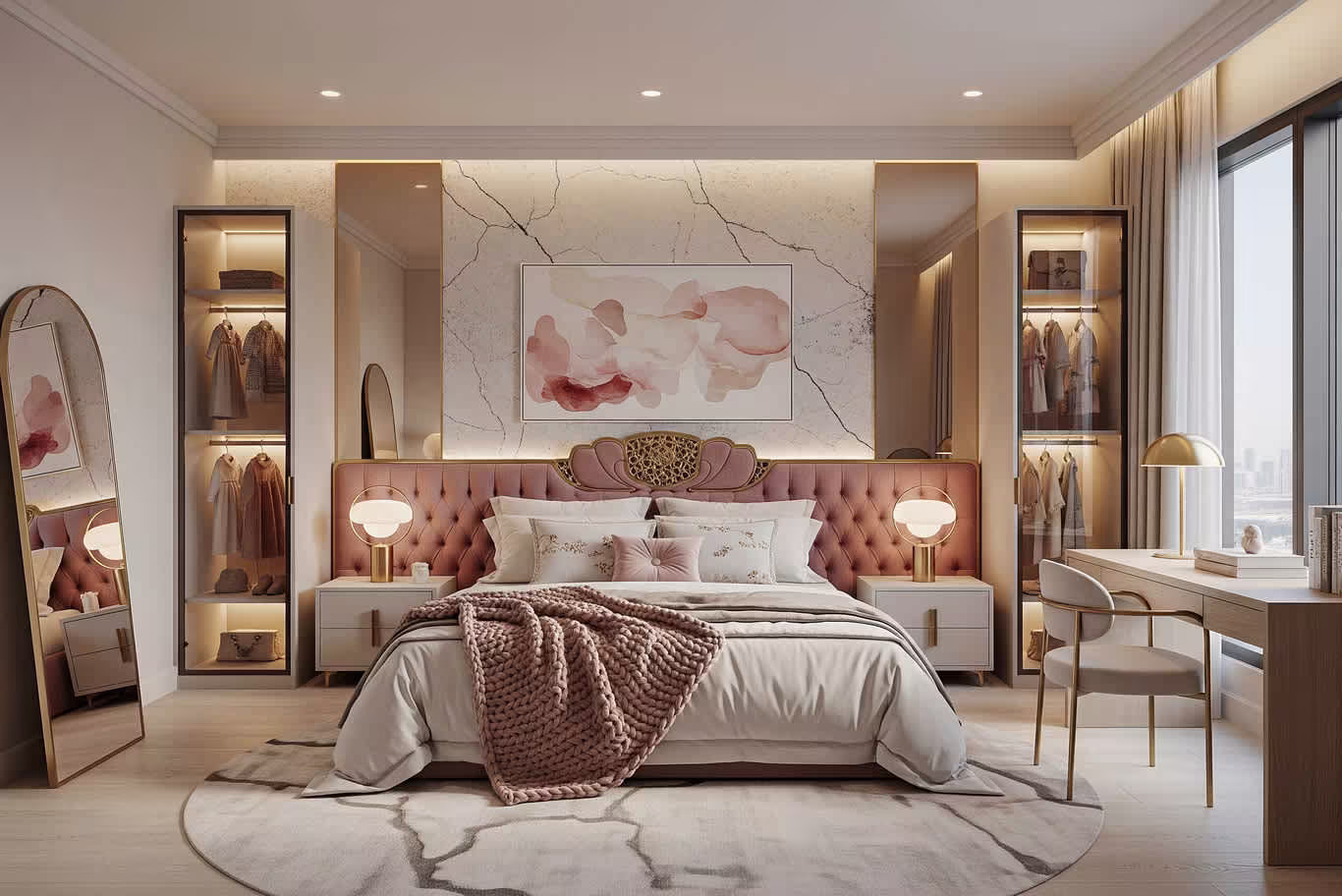 RAVYA bedroom storage elevation with full-height wardrobe fronts.