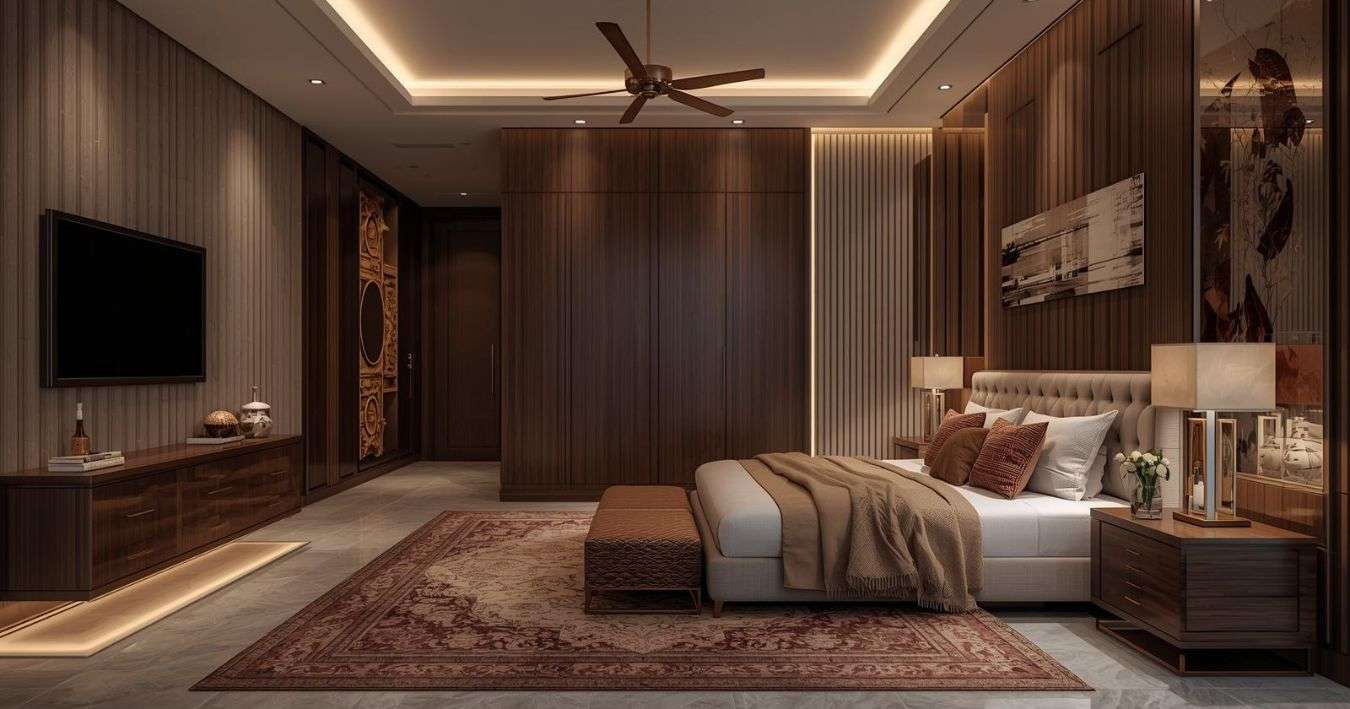 Contemporary RAVYA bedroom layout with a wardrobe and dresser.