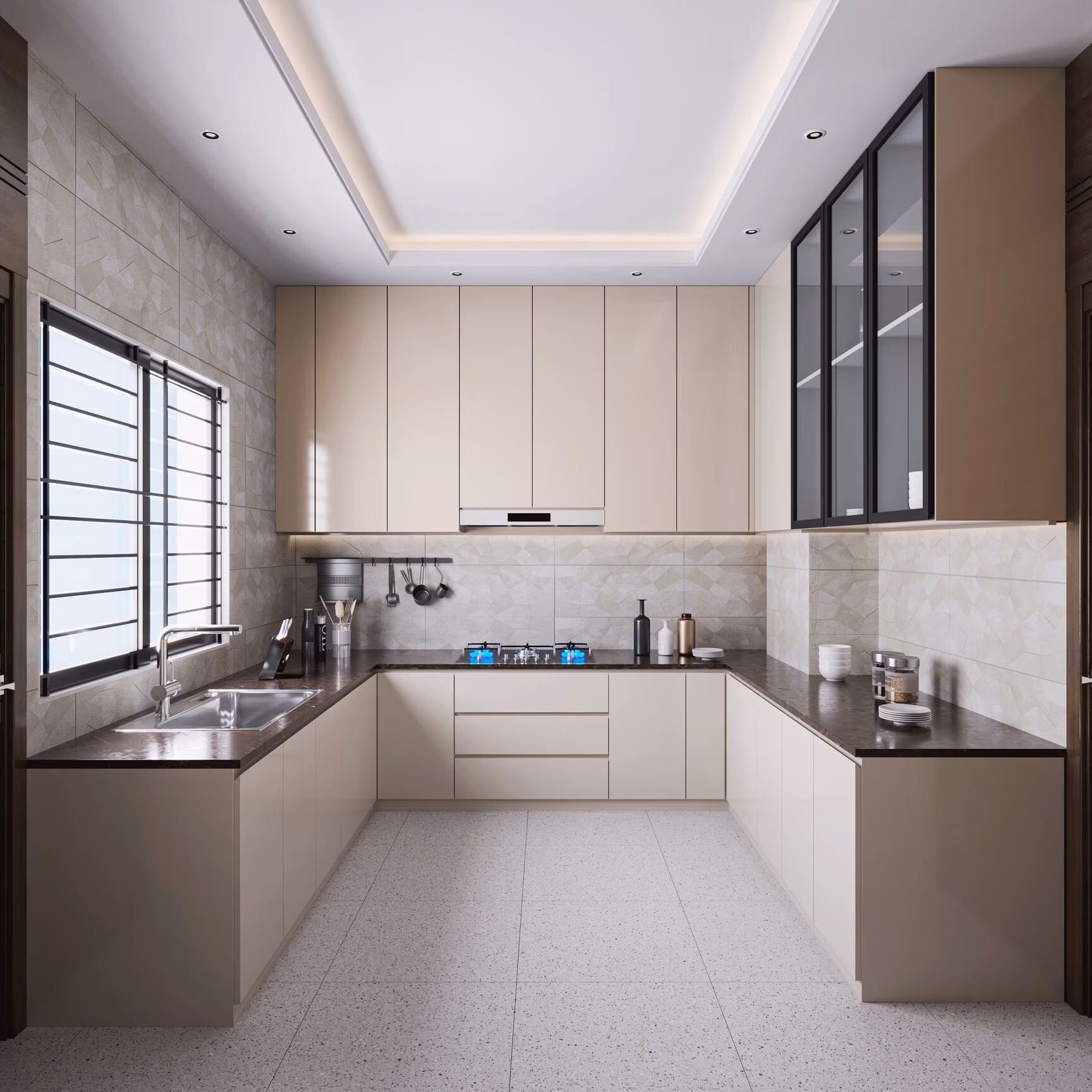 Close detail of RAVYA kitchen cabinetry with a matte finish and soft-close drawers.