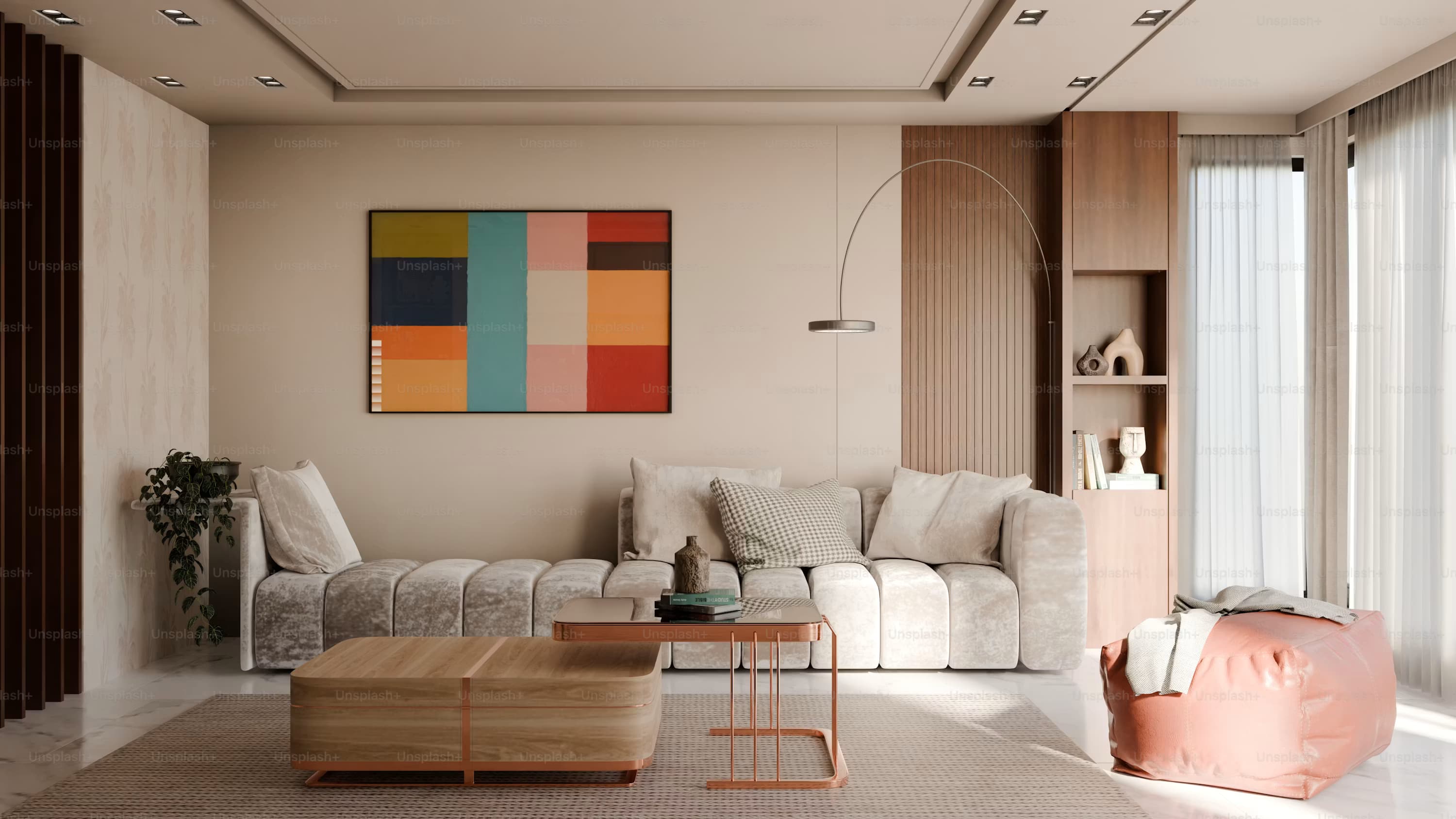 Full RAVYA living room interior with a media wall and crockery unit.